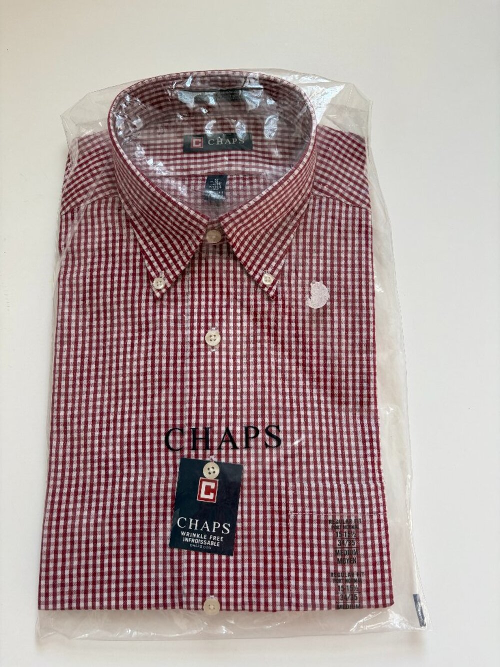 NWT Vintage Chaps Men's M 15-15.5 Red Gingham Button Down Shirt Deadstock